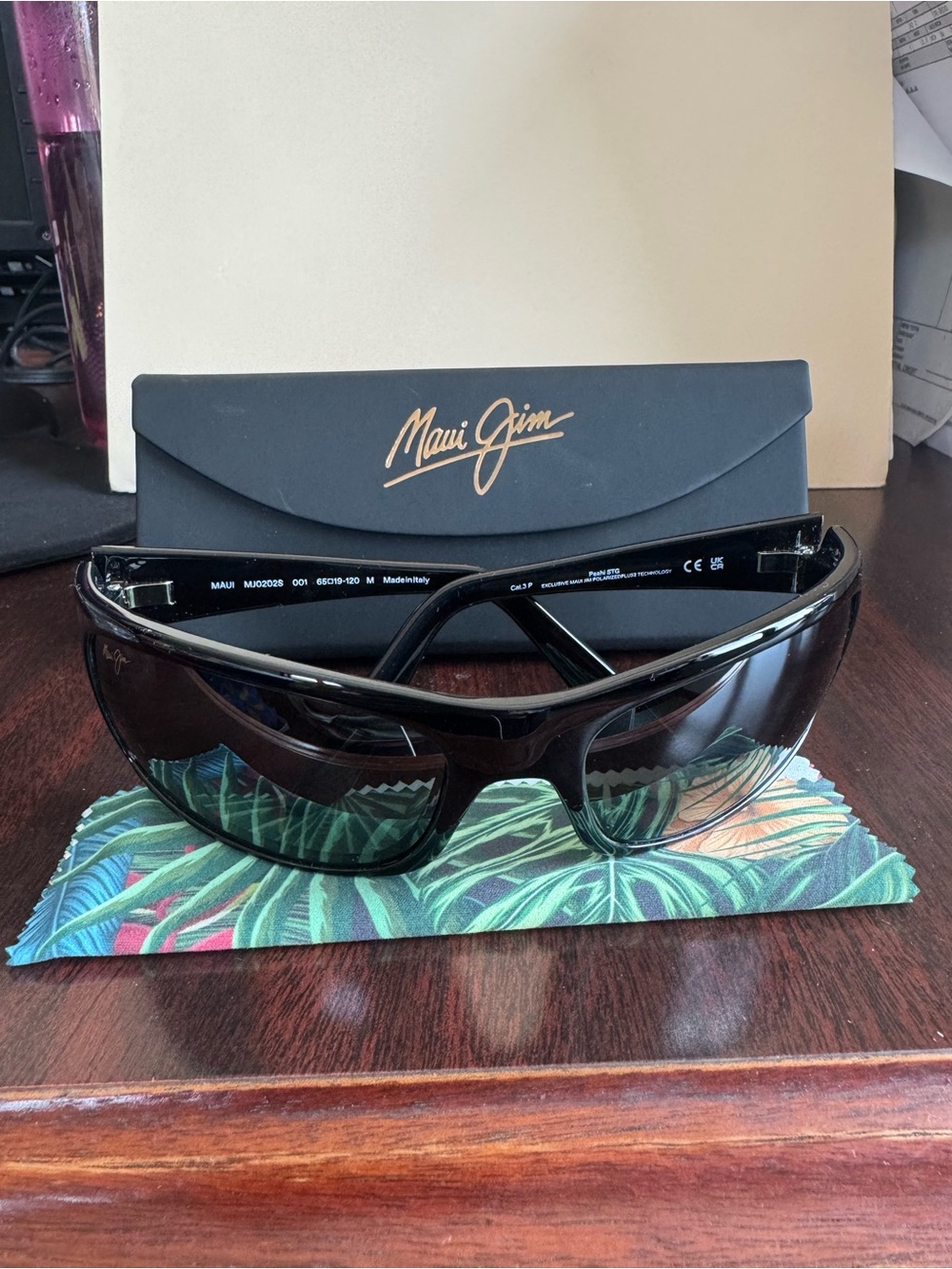 Maui Jim Peahi Black Wraparound Polarized Sunglasses